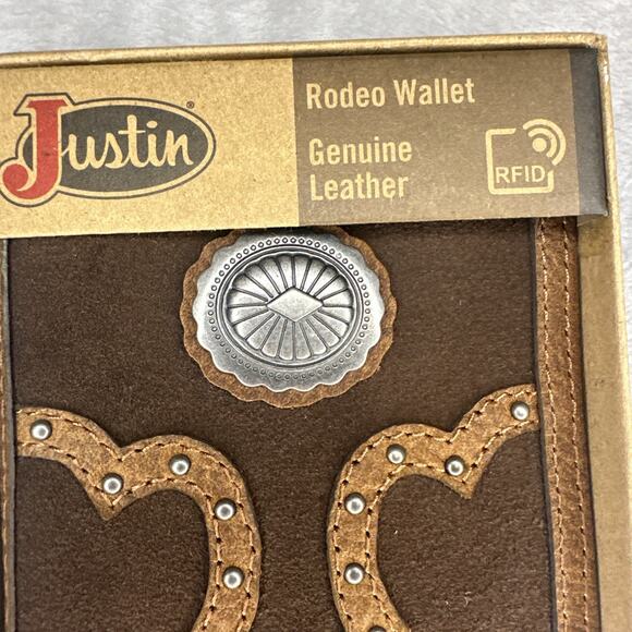 Justin Men's Rodeo Wallet Brown Suede Genuine Leather RFID Checkbook Western - Picture 7 of 9